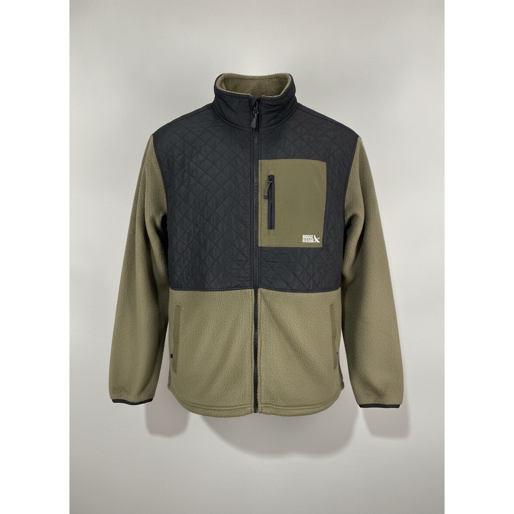 Eddie Bauer Mens Sherpa Fleece Jacket Olive Green Quilted Yoke Full Zip Large